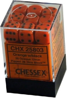 CHX25803 Opaque Orange with Black Pips Block of 36 6-sided 12mm Dice image 0